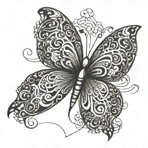 A butterfly composed of the Chinese words life, death, patience, strength tattoo design idea