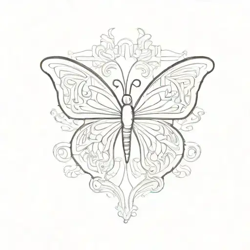A butterfly composed of the Chinese words life, death, patience, strength tattoo design idea