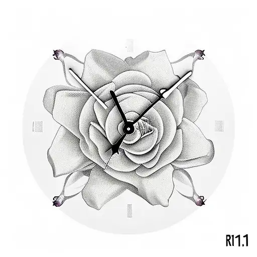 Rose and butterflies and a clock with 11.10.93-30.04.23 tattoo design idea