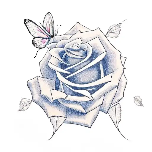 Rose and butterflies and a clock tattoo design idea