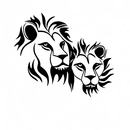 two lions with their two children lions tattoo design idea