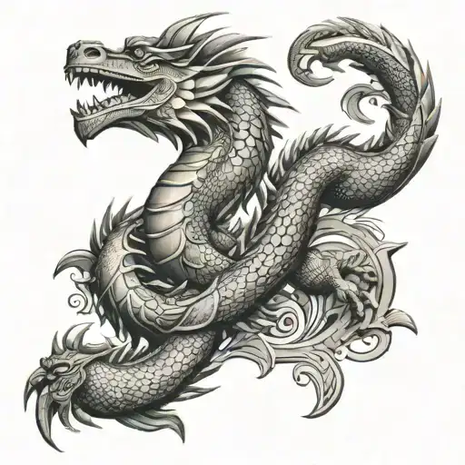 polynesian style tattoo with dragon wrapped tattoo design idea