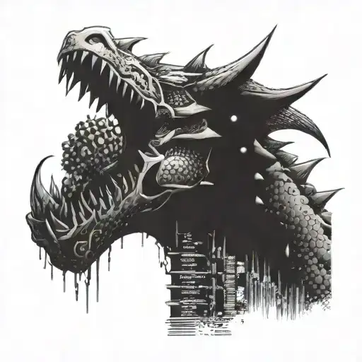 A futuristic cyberpunk scene with a gum chewing dragon tattoo design idea