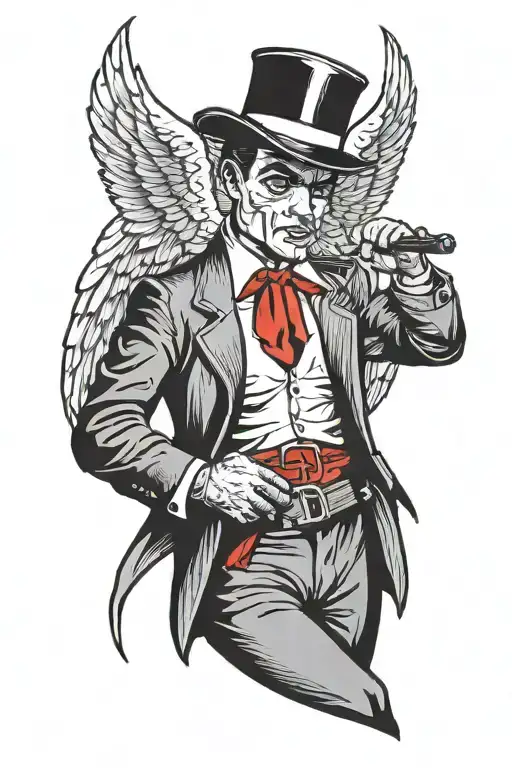 Gangster angel with crossed eyes tattoo design idea