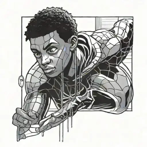 miles Morales looking at peter parkers spiderman suit tattoo design idea