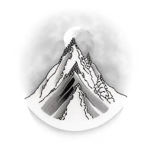A silhouette of a person sitting on a mountain peak, gazing at a breathtaking view of the world below, capturing your love for enjoying the beauty of nature tattoo design idea