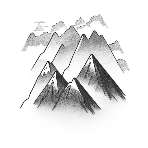 A silhouette of a person sitting on a mountain peak, gazing at a breathtaking view of the world below, capturing your love for enjoying the beauty of nature tattoo design idea