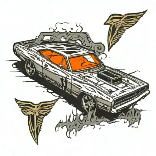 a dodge charger outline with skid marks. For my ribcage  tattoo design idea