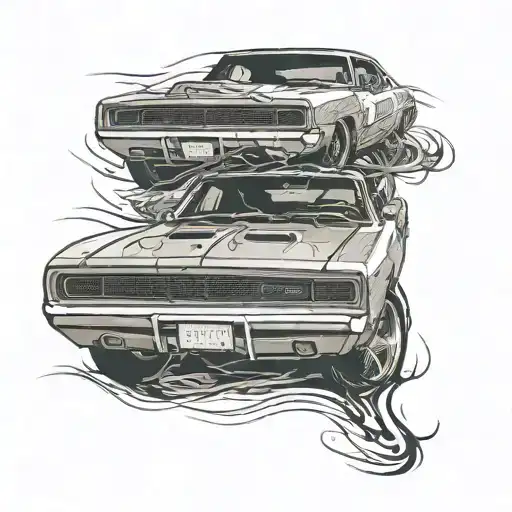a dodge charger outline with skid marks. For my ribcage  tattoo design idea
