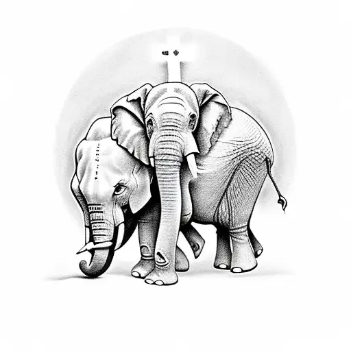 Elephant sticking the cross of jesus into the ground with trunk tattoo design idea