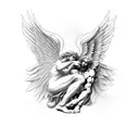  An angel and a demon meeting with reference to Michelangelo's "The Creation of Adam" tattoo design idea