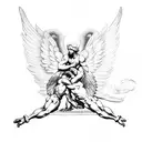  An angel and a demon meeting with reference to Michelangelo's "The Creation of Adam" tattoo design idea