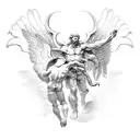  An angel and a demon meeting with reference to Michelangelo's "The Creation of Adam" tattoo design idea