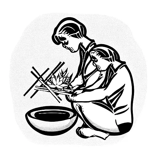 two old ladies smoking weed eating sushi surrounded by succulants tattoo design idea