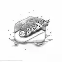sushi with weed and plants  tattoo design idea