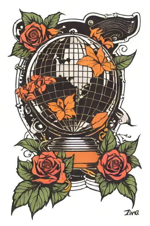 disco ball music score line tattoo design idea
