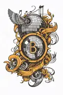 disco ball music notes tattoo design idea