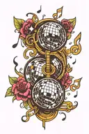 disco ball music notes tattoo design idea