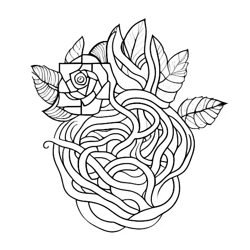 A minimalist tattoo of a horse's head formed by intertwining botanical elements like leaves, flowers, and vines. tattoo design idea