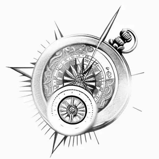 Pocket Watch, Compass, hour glass, sun and moon, Sagittarius tattoo design idea