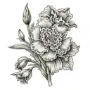 can you create a line tattoo combining the following flowers: carnation, snowdrop, daffodil, gladiolus, poppy, marigold, tattoo design idea