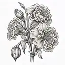 can you create a line tattoo combining the following flowers: carnation, snowdrop, daffodil, gladiolus, poppy, marigold, tattoo design idea