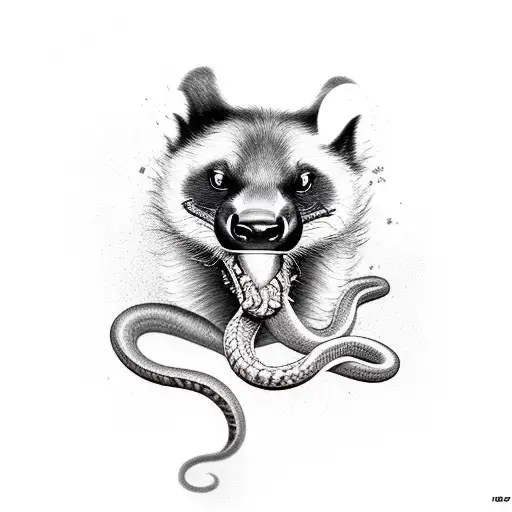 fierce honey badger eating a snake tattoo design idea