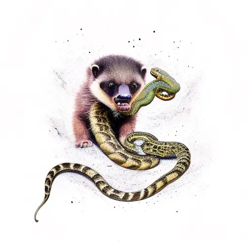 fierce honey badger eating a snake tattoo design idea