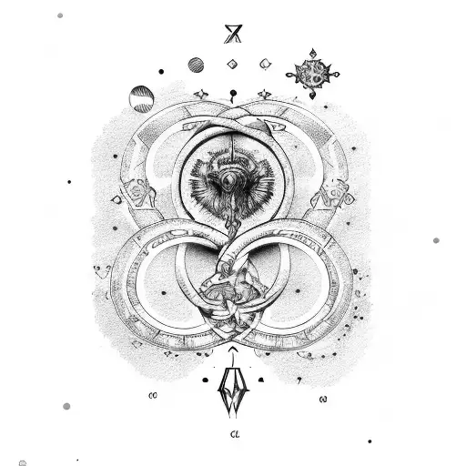 cielo, mar, signo zodiacal virgo y signo zodiacal cancer tattoo design idea