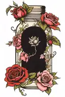 mason jar, rose, carnation, violet flower tattoo design idea