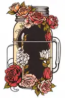 mason jar, rose, carnation, violet flower tattoo design idea