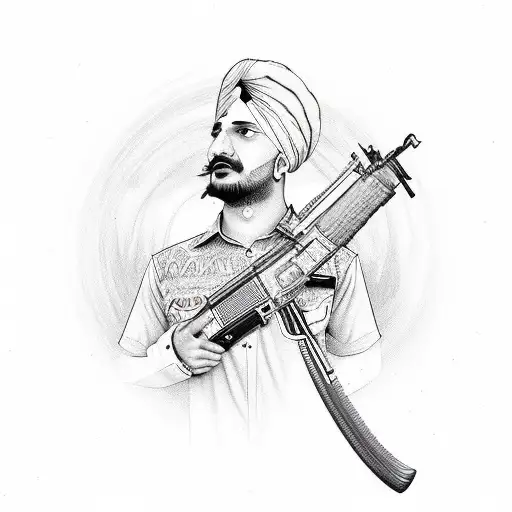 sidhu moosewala in heaven with ak47 tattoo design idea