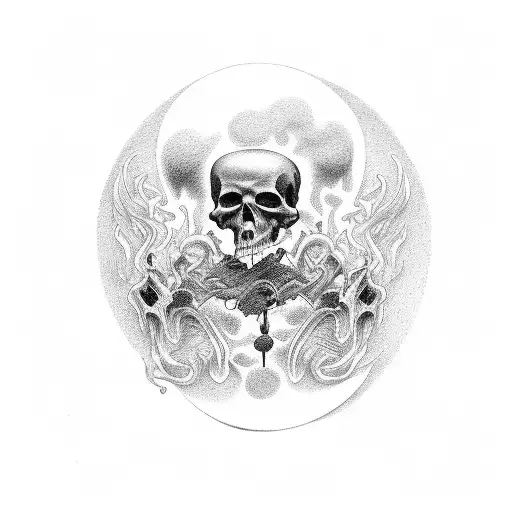 death standing with a musical insument in a graveyard tattoo design idea