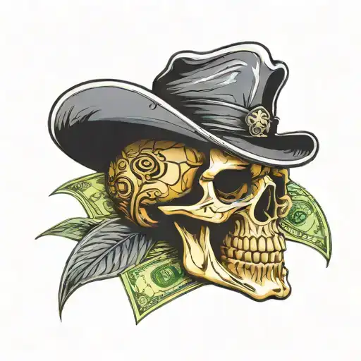 skull with mafia hat figure counting money tattoo design idea