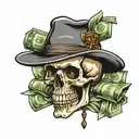 skull with mafia hat figure counting money tattoo design idea