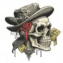 skull with mafia hat figure counting money tattoo design idea