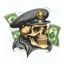 skull with mafia hat figure counting money tattoo design idea