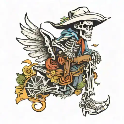cowboy skeleton with fairy wings  tattoo design idea