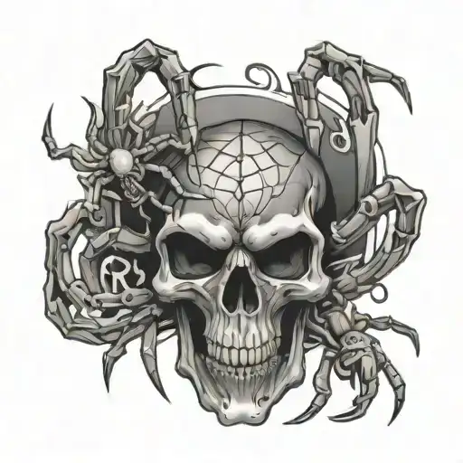skull and spider tattoo design idea