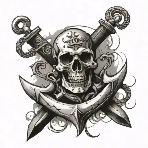 an anchor with crossed swords and skull  tattoo design idea