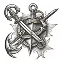 an anchor with crossed swords  tattoo design idea