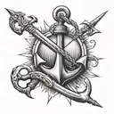 an anchor with crossed swords  tattoo design idea