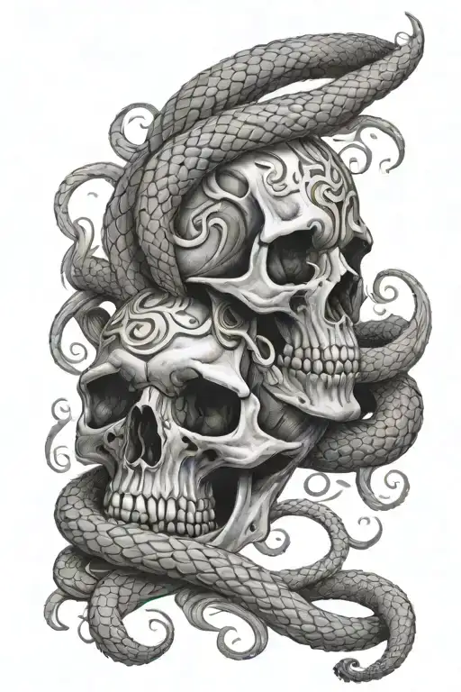 skull and snake tattoo design idea