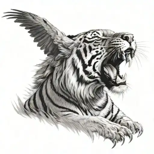 Bengal Tiger mixed with Eagle tattoo design idea