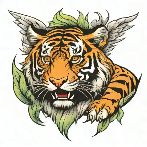 Bengal Tiger mixed with Eagle tattoo design idea