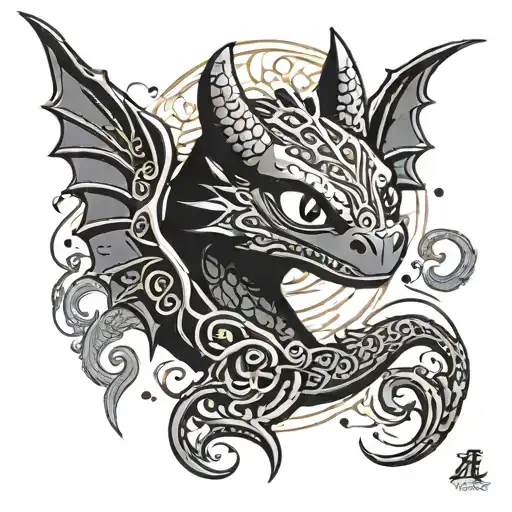 A Night Fury Symbol From How To Train Your Dragon with the Text "Alberence" tattoo design idea