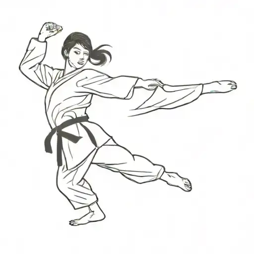 taekwondo female performing a side kick pose tattoo design idea