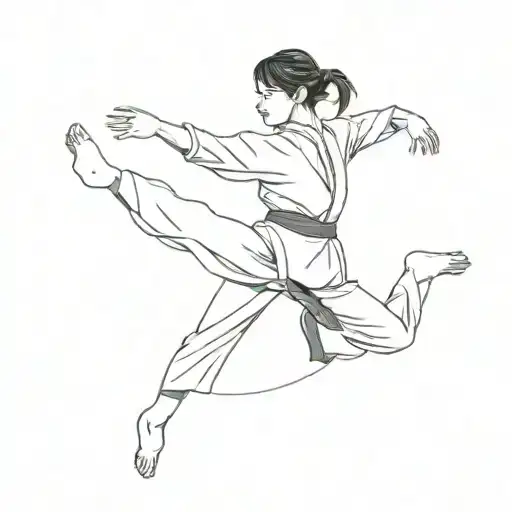 Taekwondo woman performing a side kick tattoo design idea
