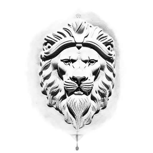 Zeus with monument grec, horloge, lion et guerrier grec avec un décore sombre tattoo design idea