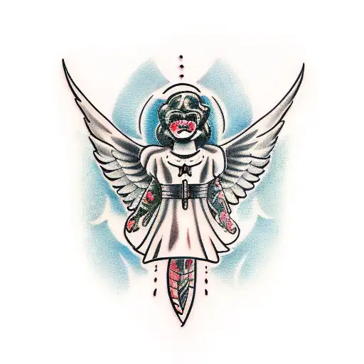 black angel protector tattoo design idea
